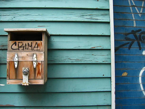 Wooden box against old wall