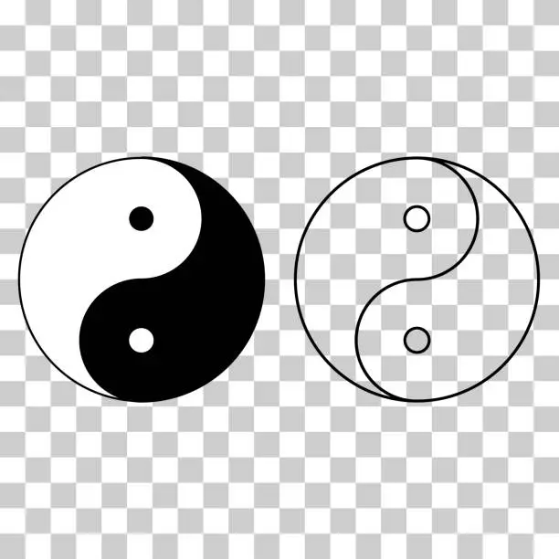 Vector illustration of Yin yang set symbol of harmony and balance , line collection icon isolated on white background. Japan culture style