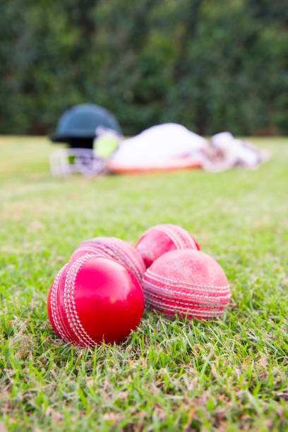 istock Cricket equipment laying on grass 1399859929