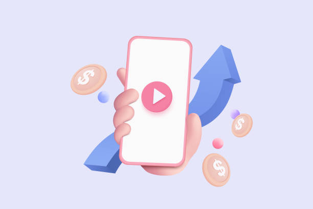 istock 3d social media with live streaming on mobile phone in holding hand. Social media online playing video for make money passive income concept. 3d mobile entertainment vector render illustration 1399861943