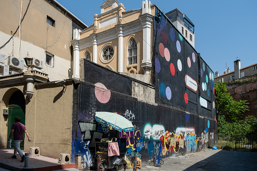 Paris, France - 13, July: View of the giant giant mural painted titled The New Mona Lisa by Okuda San Miguel at the 13th Arrondissement of Paris on July 13, 2022