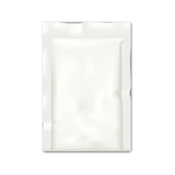 istock Blank white sachet packet package vector mock-up. Small pouch template. Food, medical or cosmetic product individual packaging mockup 1399864199