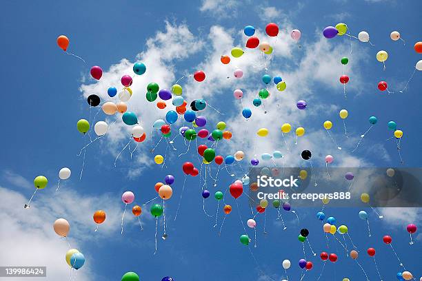 Flying Balloons Variation Stock Photo - Download Image Now - Balloon, Releasing, Flying