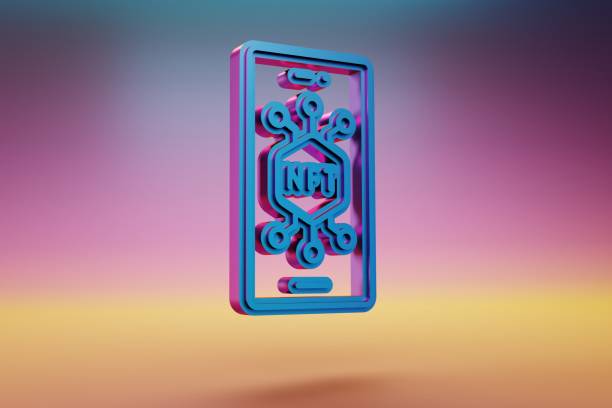 istock NFT Smartphone icon. Beautiful Blue NFT Smartphone symbol icons on multicolor bright background. 3d rendering illustration. Background pattern for design. 1399864269