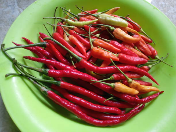 istock A plate of fresh red chilies. top view. 1399864323