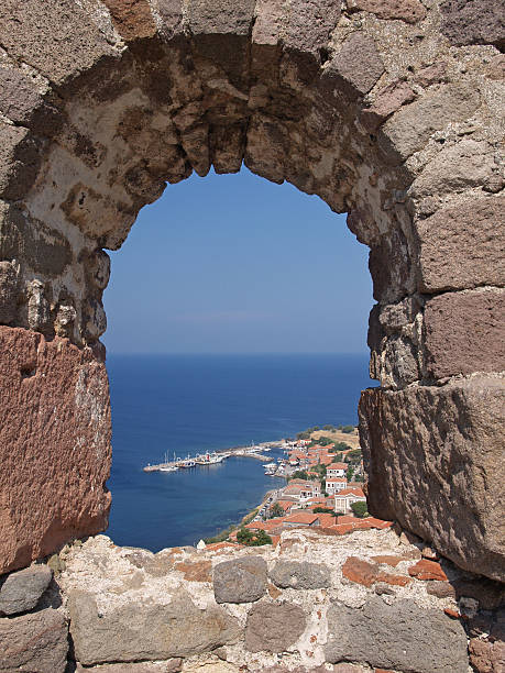 overview harbor Molivos stock photo