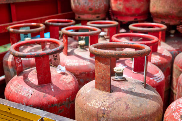 istock Gas cylinder LPG delivery in India Refill Gas. 1399867376