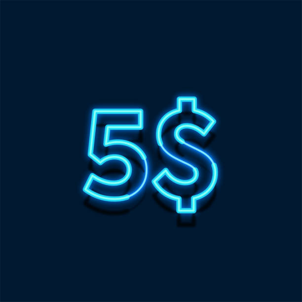 istock Neon Dollars 5$ price symbol design. Enjoy Special offer 5 dollar sign on green background 1399867766