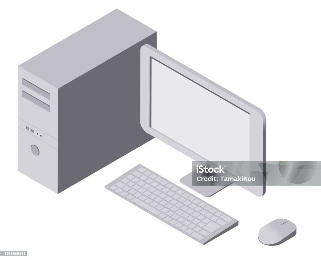 Simple Set Computer Isometric Diagram Of A Simple Desktop Computer Set Raster Material ...