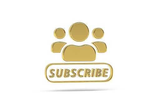 Golden 3d subscribe icon isolated on white background - 3d render