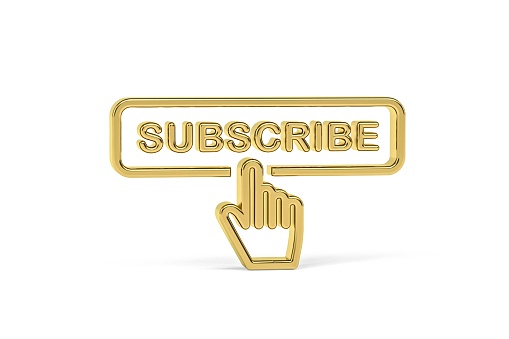 Golden 3d subscribe icon isolated on white background - 3d render