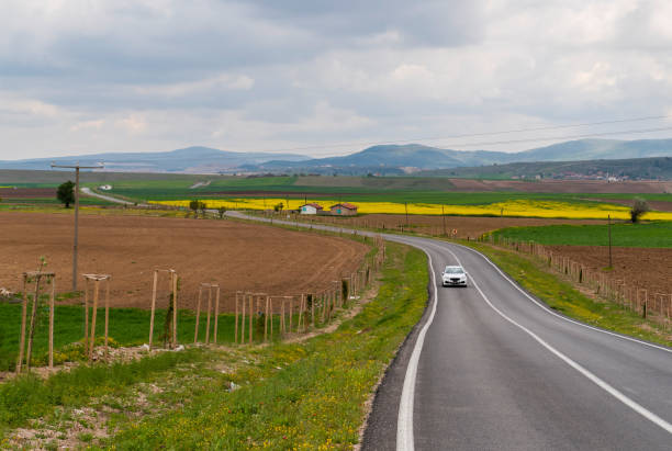 istock A winding country road, plowed fields, canola fields, and mountains in background. 1399870330