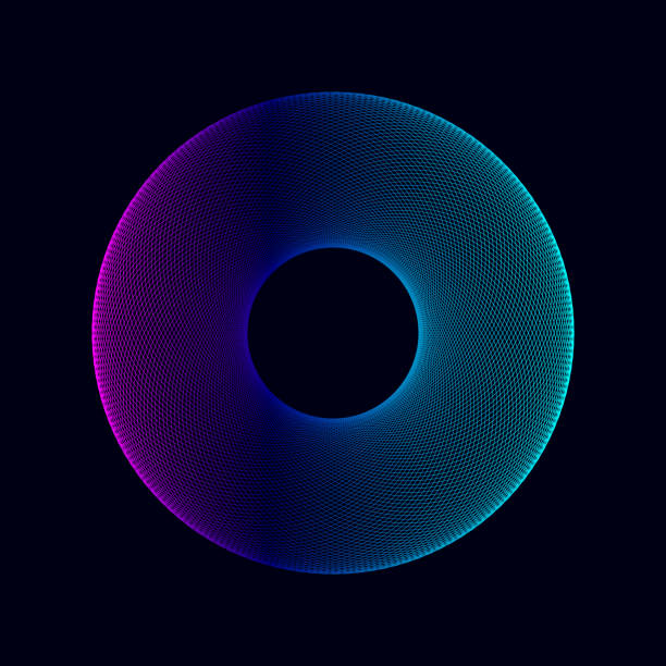 ilustrações de stock, clip art, desenhos animados e ícones de colorful spirograph on blue background. concentric wormhole or black hole. - hypotrochoid