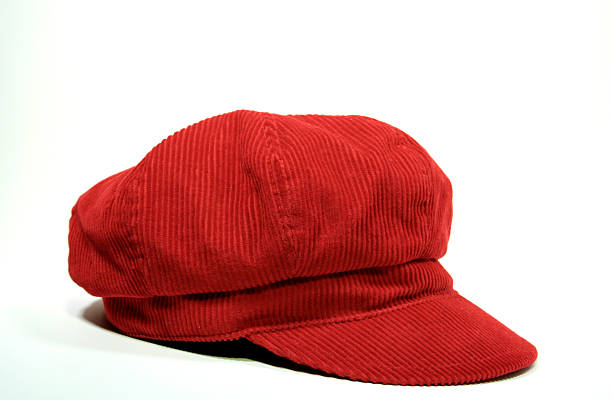 red corduroy hat stock photo