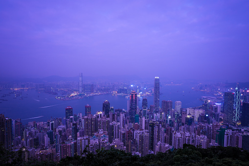 Hong Kong skyline cityscape from Victoria Peak blue hour