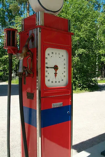 Old style, red and blue gasoline pump
