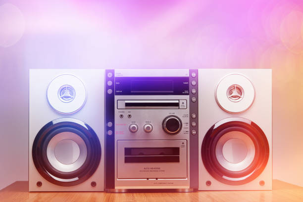 Hi-Fi audio cassette and cd player with modern outline from 90's