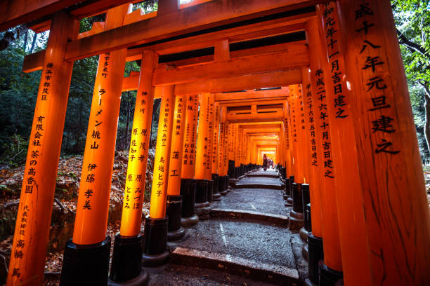 Way of Thousands of Torii Gates in  Fushimi Inari Shrine Temple stock photo