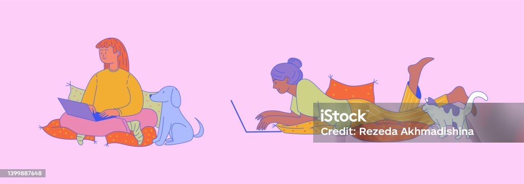 Work And Study Online On A Laptop Stock Illustration - Download Image Now -  Illustration, Cartoon, Dog - iStock