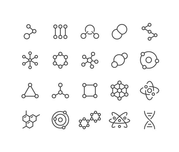 ilustrações de stock, clip art, desenhos animados e ícones de molecule icons - classic line series - atom