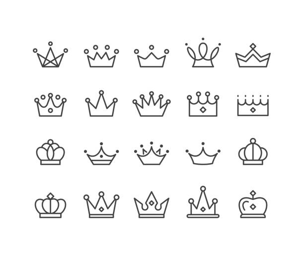 ilustraciones, imágenes clip art, dibujos animados e iconos de stock de iconos de corona - serie classic line - corona