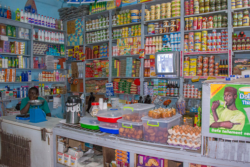 Saint Louis, Senegal - May 28, 2014: Interior of a grocery store in the urban center of the city