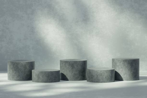 istock Abstract geometric composition with branch and shadow on the wall -3D render, Cosmetic display stand on brown background. 1399890073
