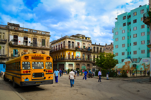 Havana, Cuba, February 2011: View on Plaza Del Cristo with old buildings in need of renovation