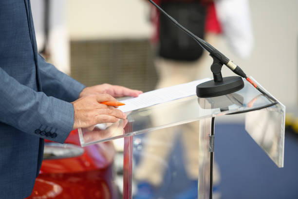 istock Businessman giving a speech at the opening eventt 1399890909