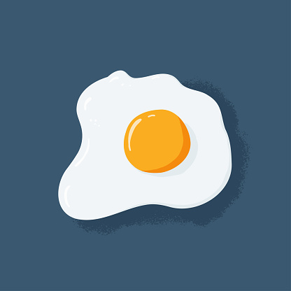 Fried Egg cartoon icon isolated on blue background. Healthy breakfast. Morning food. Top view. Color flat vector illustration