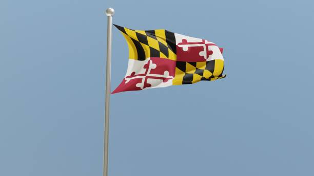 istock Maryland flag on flagpole. MD flag fluttering in the wind. 1399892936