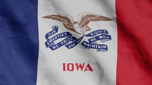 istock Iowa flag on flagpole. IA flag fluttering in the wind. 1399893009