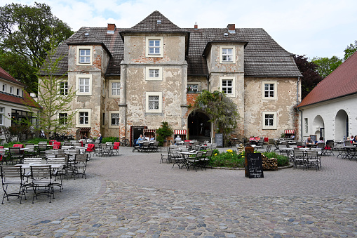 Mellenthin, Germany, May 11, 2022 - Moated castle Mellenthin from 1575 on Usedom