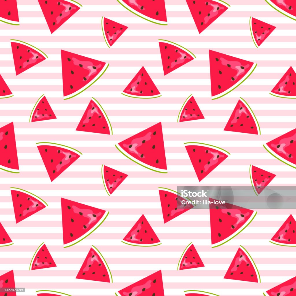 Watermelon Pink Color Pattern Watermelon Seamless Pattern Design With Pink Striped Geometric ...
