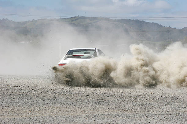 Car, high speed gravel spin stock photo