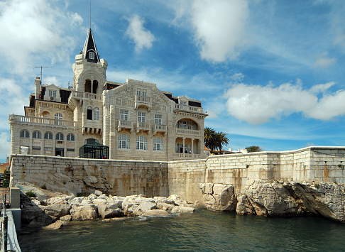 Aerial view of famous Miramare castle near Trieste, Italy, on the coast of Adriatic sea