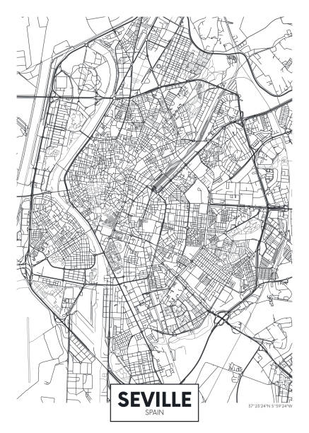 City map Seville, travel vector poster design City map Seville, travel vector poster design sevilla stock illustrations