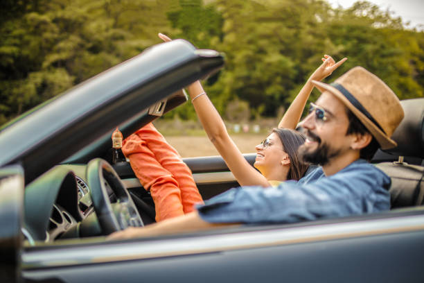 istock Romantic couple having fun on a road trip 1399903084
