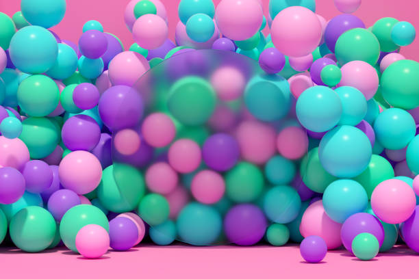 istock Colorful spheres behind a glass frame 1399904282