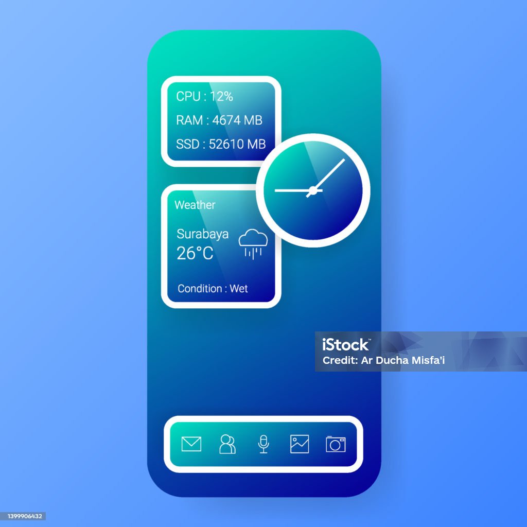 Phone Clock Interface Elegant Smartphone User Interface Widget Weather Clock Stock ...