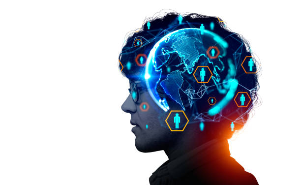 istock Businessman profile, earth globe and social network icons. Mockup 1399906448