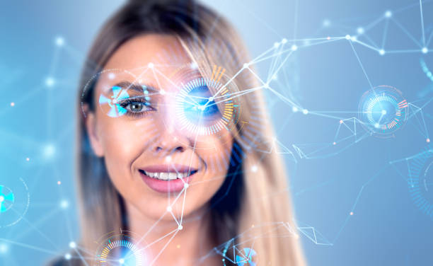 istock Attractive businesswoman is watching at digital interface with pie diagrams 1399906469