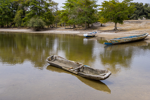 Old canoes on the river of the Saloum Delta, Senegal
