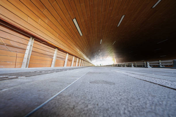 Sunny urban modern tunnels and office buildings