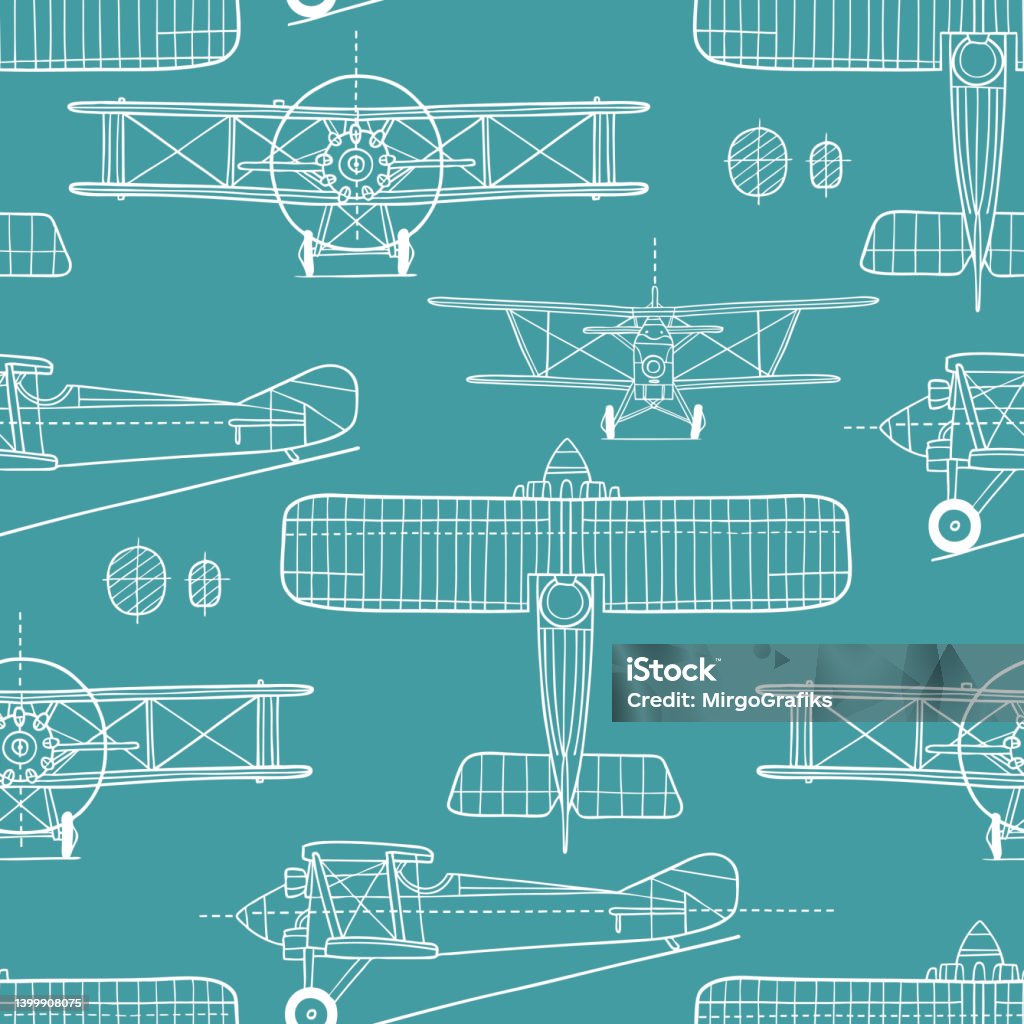 Aerospace Pattern Design Hand Drawn Airplane Blueprint Pattern Stock Illustration - Download ...