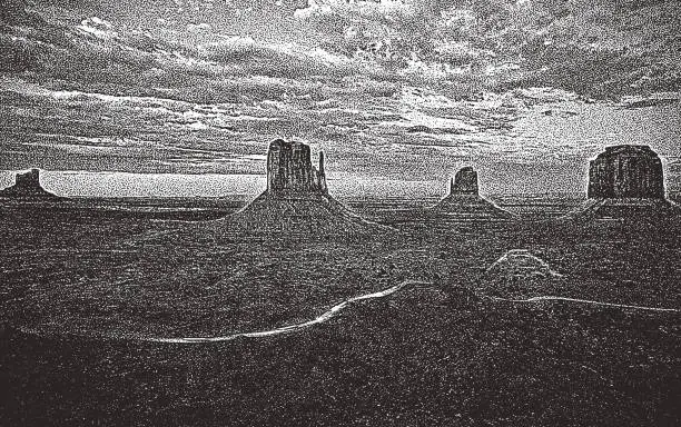 Vector illustration of Twilight in Monument Valley