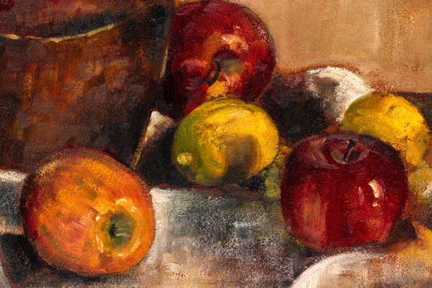 istock Macro of Apples and Lemons Still Life Painting 1399909138