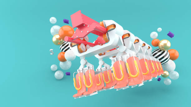 The roller coaster is surrounded by colorful balls on a blue background.-3d rendering.