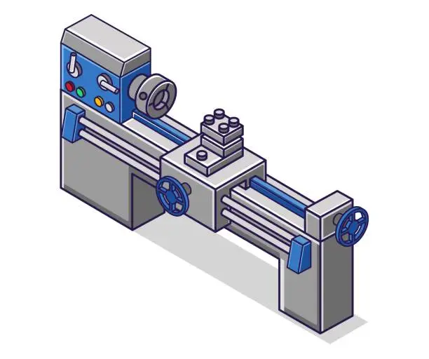 Vector illustration of Flat isometric concept illustration. high technology of cnc lathe industry