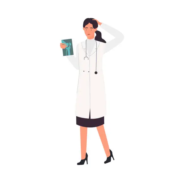 Vector illustration of Worried female doctor with xray scan